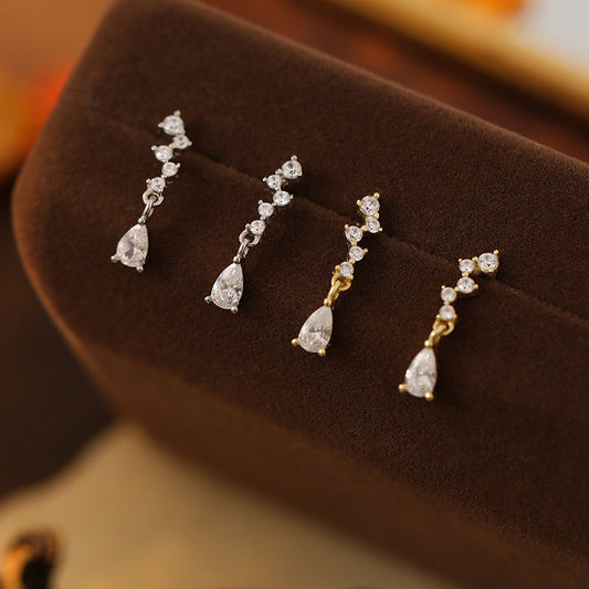 925 Sterling Silver Water Drop Zircon Earrings Women's Exquisite