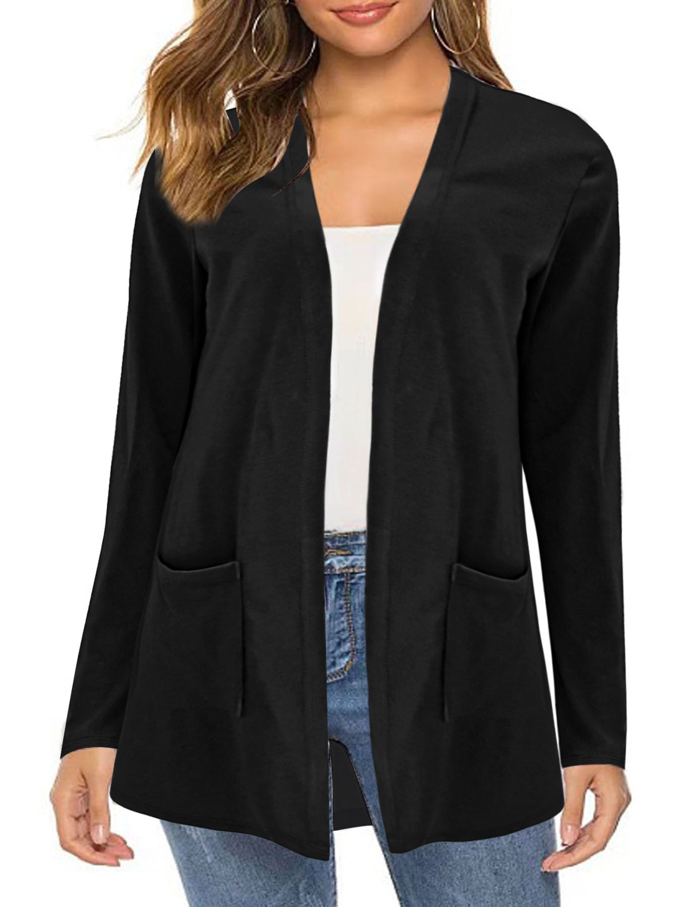 Cardigan Pocket Coat Solid Color Long Sleeve Women