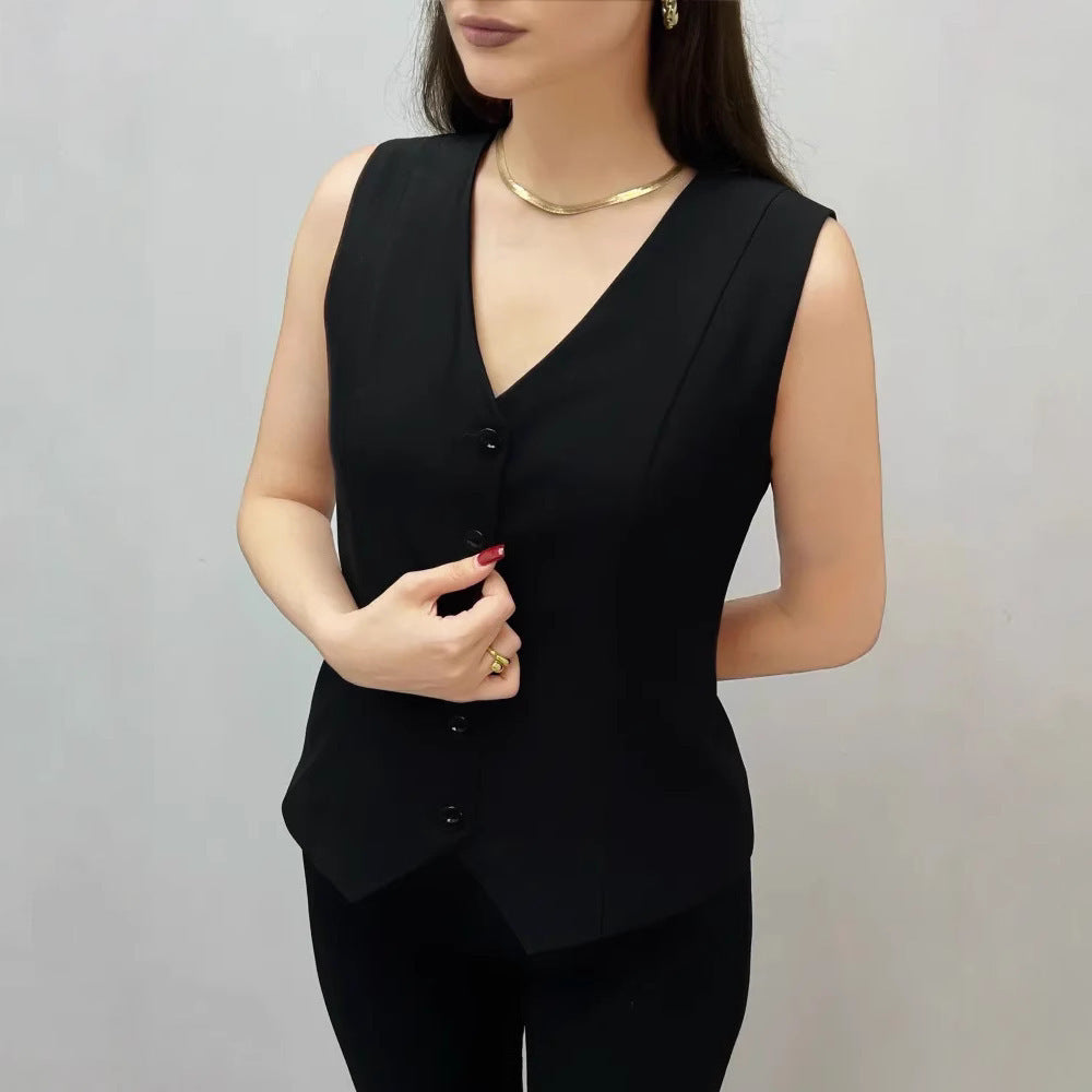 Outer Wear Button Solid Color European And American Breathable Top