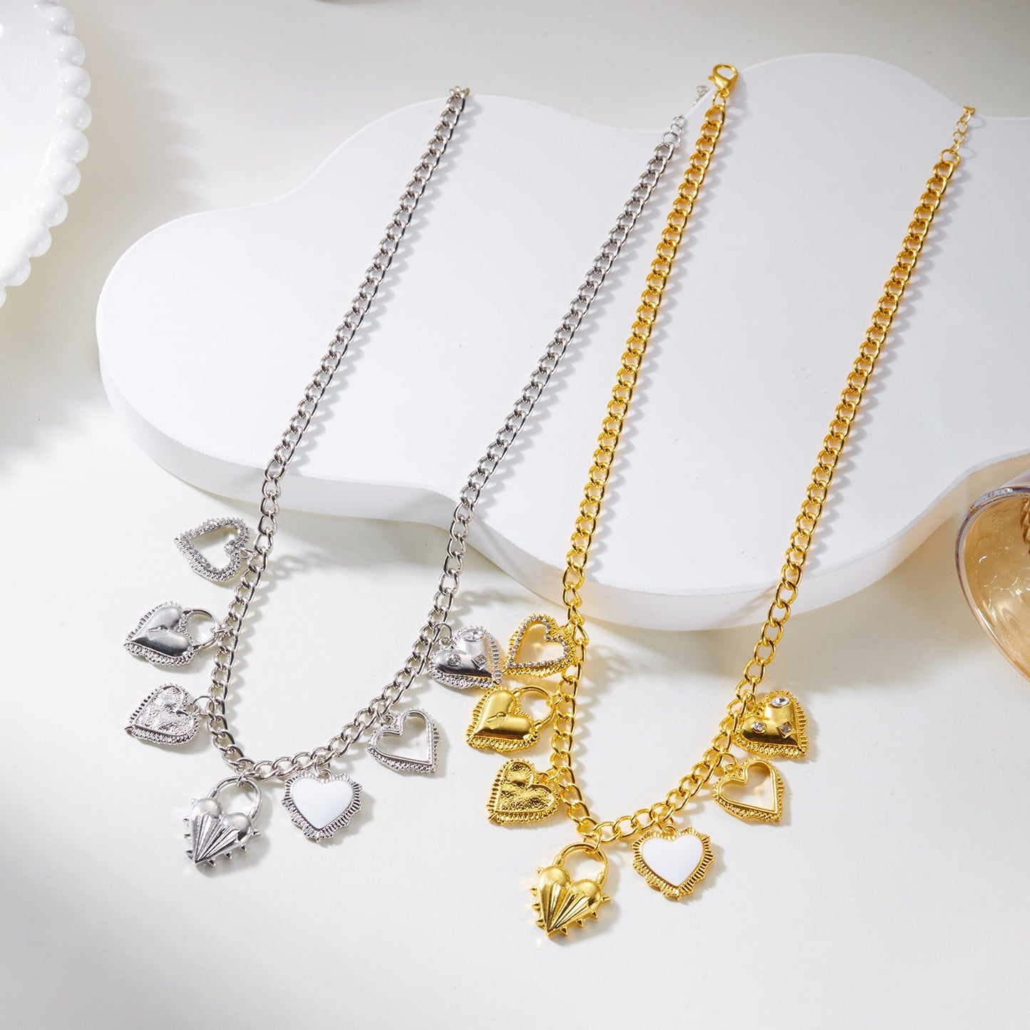 Multiple Sacred Heart Pendant Necklace