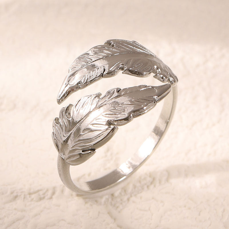 Women's Fashion Stainless Steel Popular Feather Ring