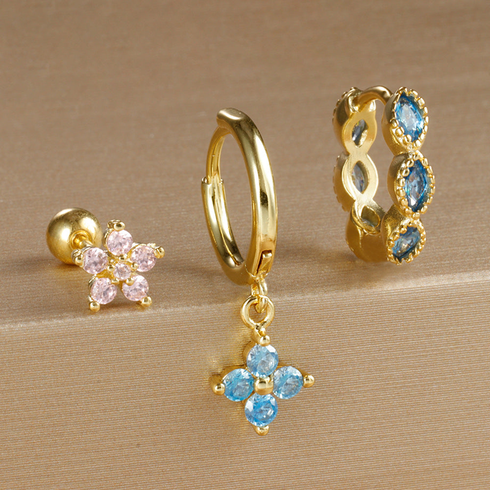 Crystal Flowers Geometric High-grade Cartilage Piercing Earrings