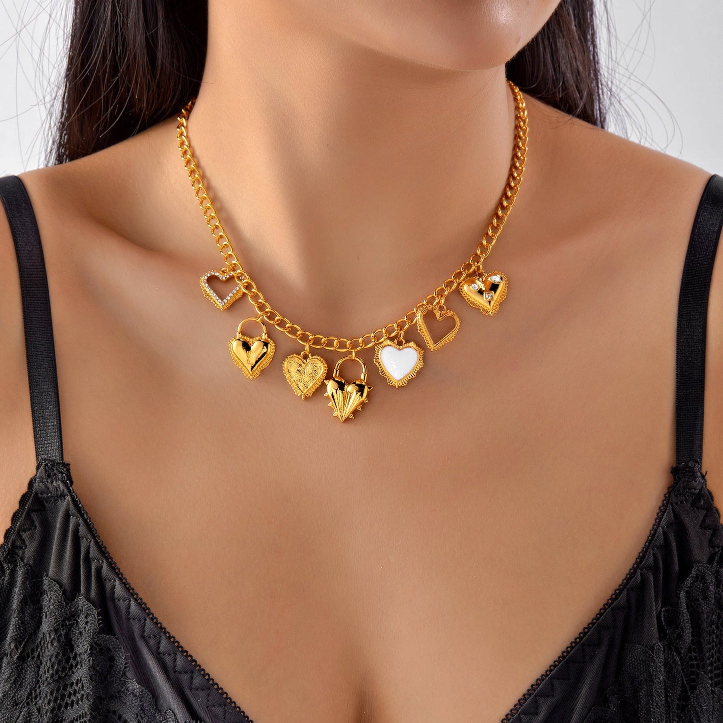 Multiple Sacred Heart Pendant Necklace