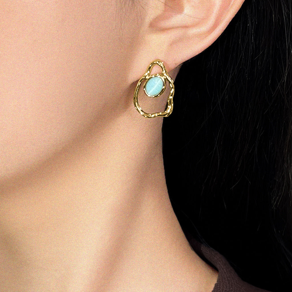 Geometric Irregular Plating 18K Real Gold Sterling Silver Needle Earrings