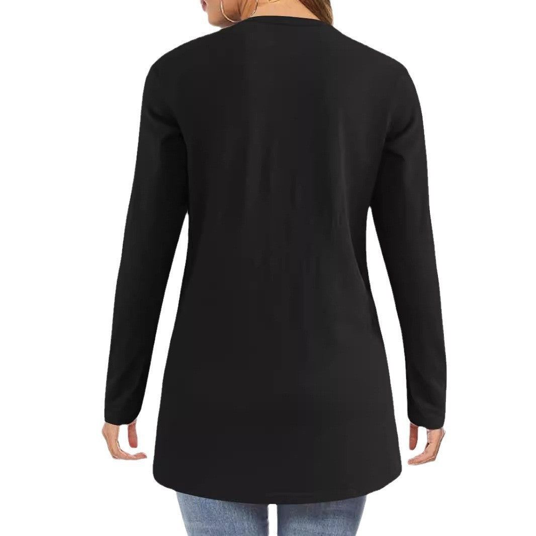 Cardigan Pocket Coat Solid Color Long Sleeve Women