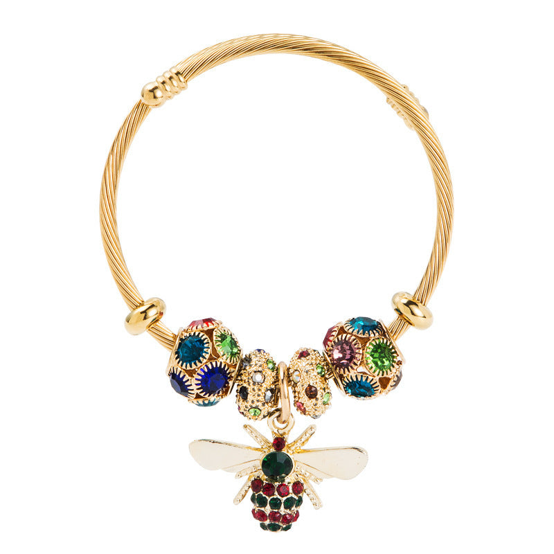 Women's Gold Shiny Diamond Adjustable Bee Bracelet