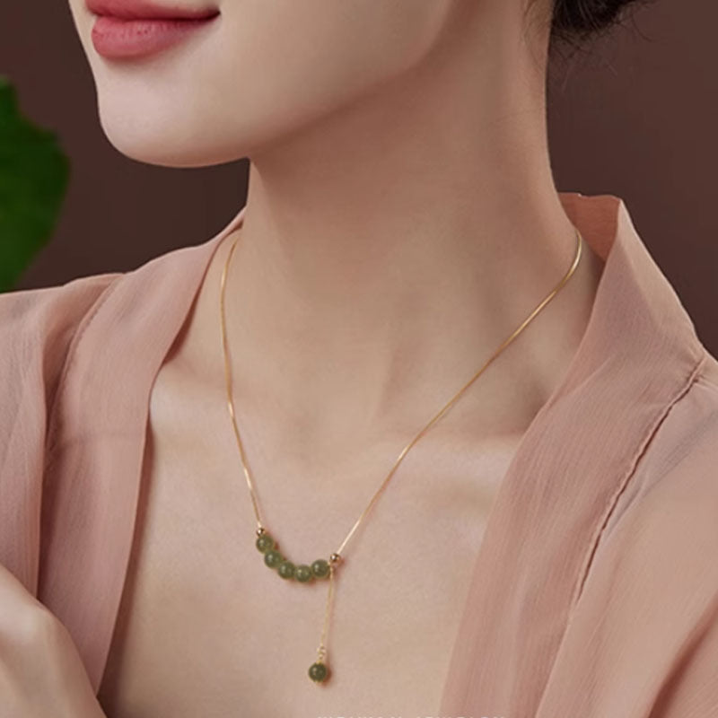 Green Round Beads Smile Jasper Necklace Niche Retro