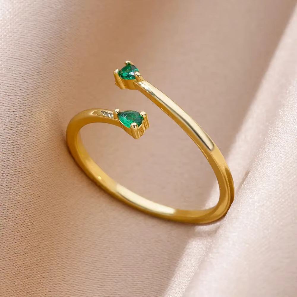 Mild Luxury Retro 18K Gold Plated Love Emerald Ring