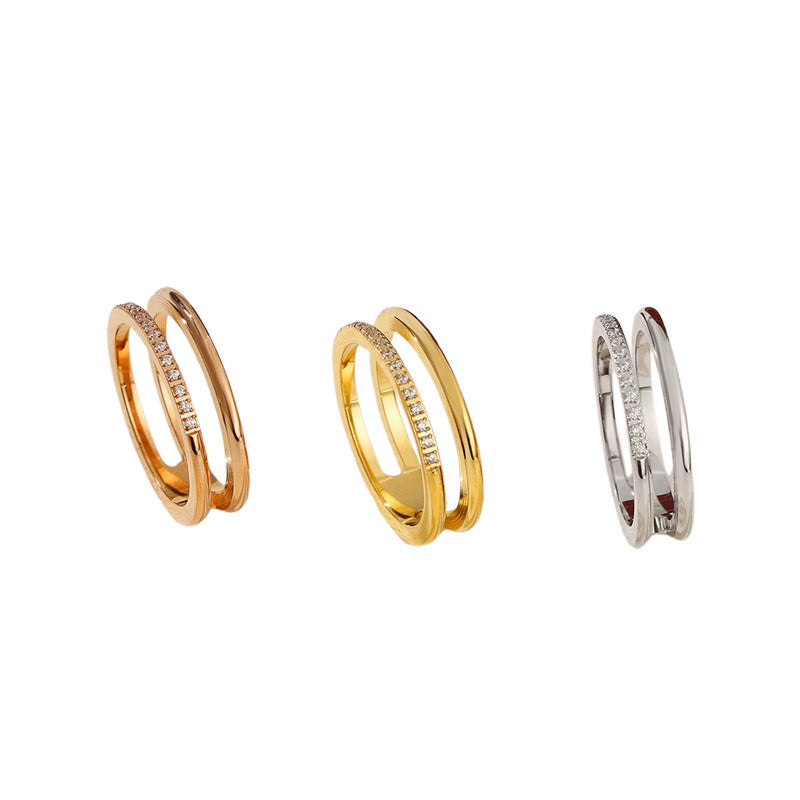 Simple Dignified Hollow Double-layer Diamond Titanium Steel Ring