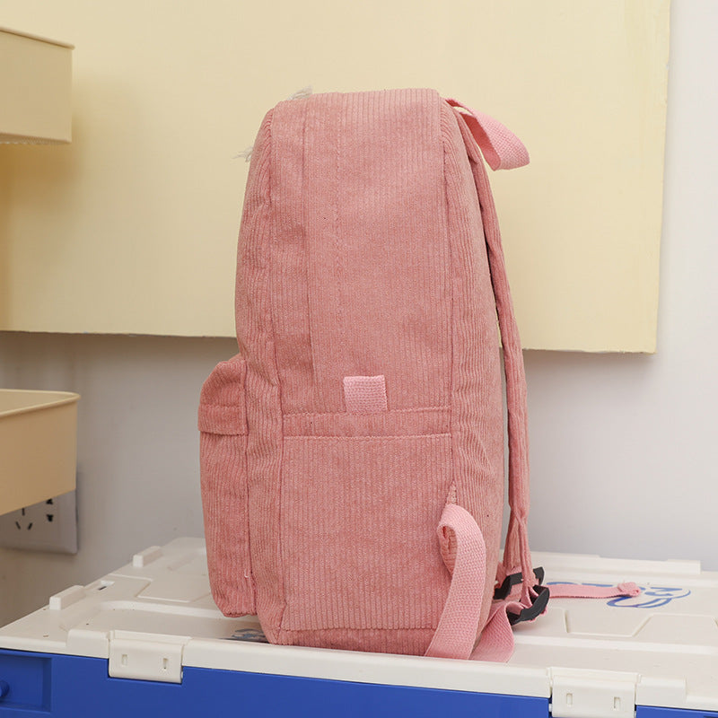 Solid Color Fashion Female Corduroy Backpack