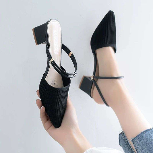 Pointed Thick-heeled Shoes Baotou Mid-heeled High-heeled Large Size Women's Shoes