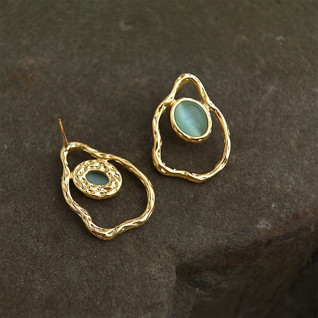 Geometric Irregular Plating 18K Real Gold Sterling Silver Needle Earrings