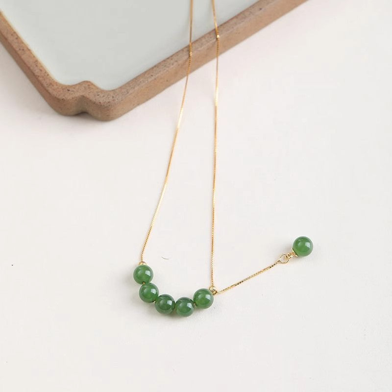 Green Round Beads Smile Jasper Necklace Niche Retro