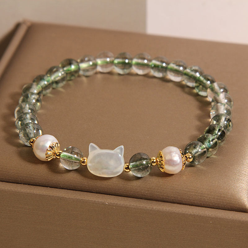 Green Phantom Quartz Bracelet Female Light Luxury Minority Exquisite Sweet Shell Kitten