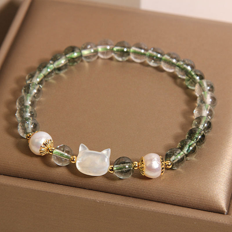 Green Phantom Quartz Bracelet Female Light Luxury Minority Exquisite Sweet Shell Kitten