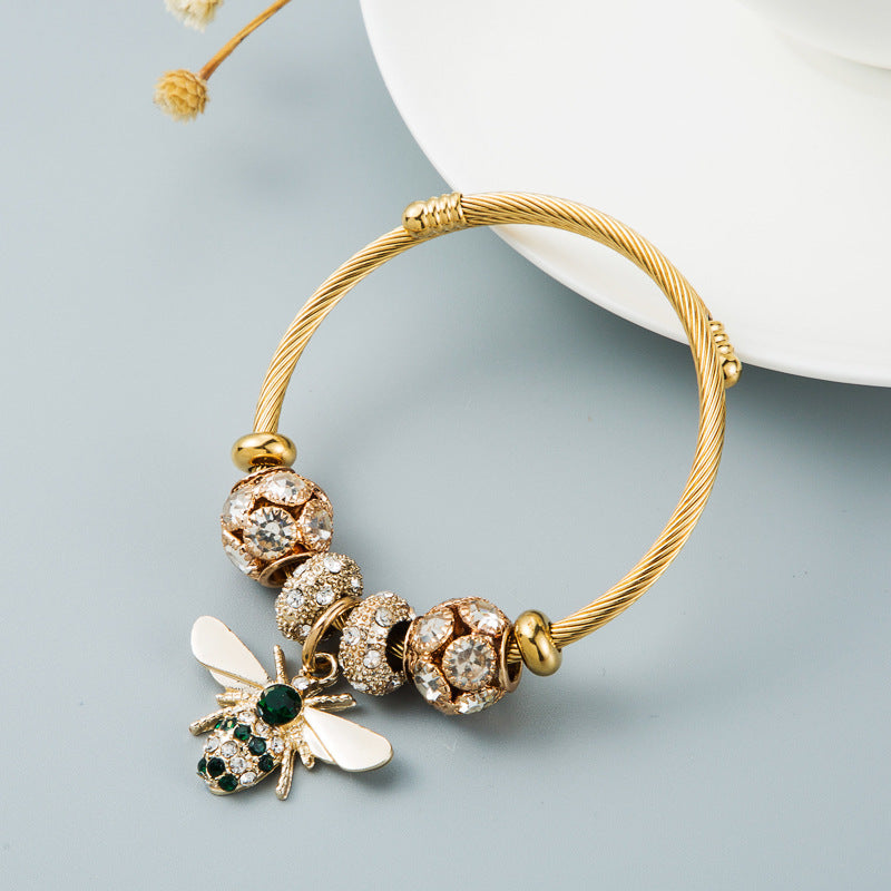 Women's Gold Shiny Diamond Adjustable Bee Bracelet