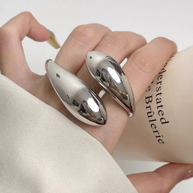 Simple Glossy Metal Water Drop Opening Light Luxury High-grade Double Ring