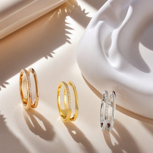 Simple Dignified Hollow Double-layer Diamond Titanium Steel Ring