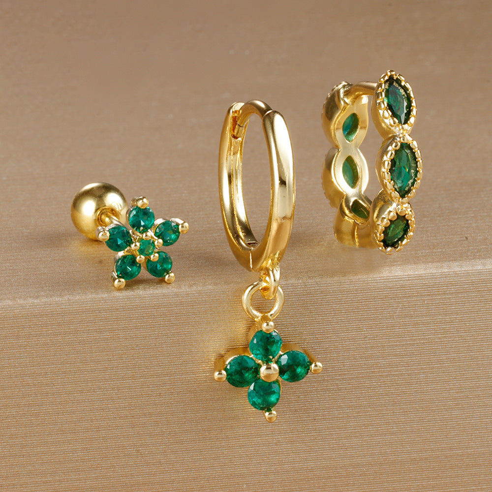 Crystal Flowers Geometric High-grade Cartilage Piercing Earrings