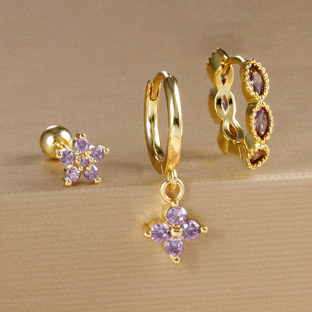 Crystal Flowers Geometric High-grade Cartilage Piercing Earrings