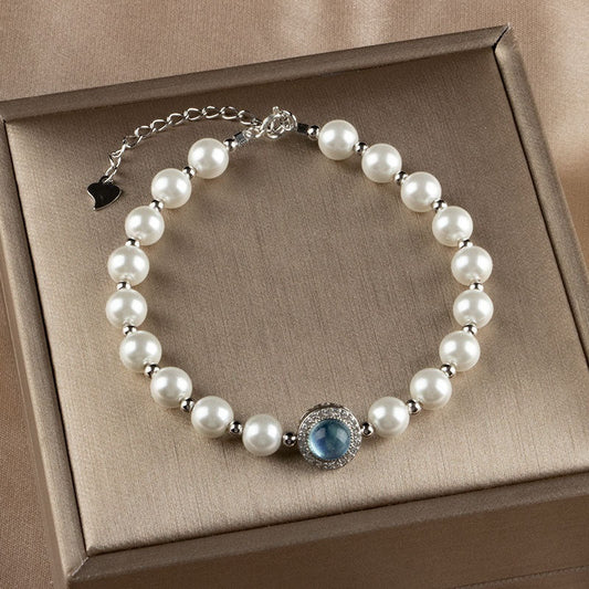 The Aquamarine Silver Pearl Bracelet Is Light Luxury And Niche