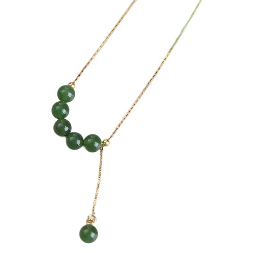 Green Round Beads Smile Jasper Necklace Niche Retro