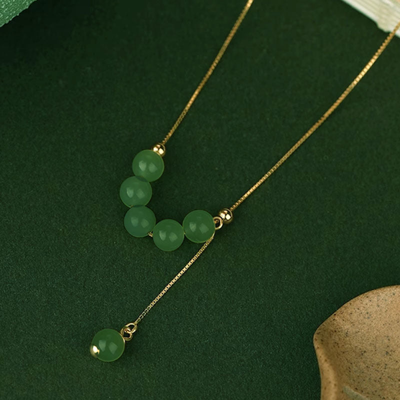 Green Round Beads Smile Jasper Necklace Niche Retro