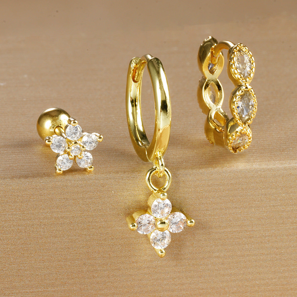 Crystal Flowers Geometric High-grade Cartilage Piercing Earrings