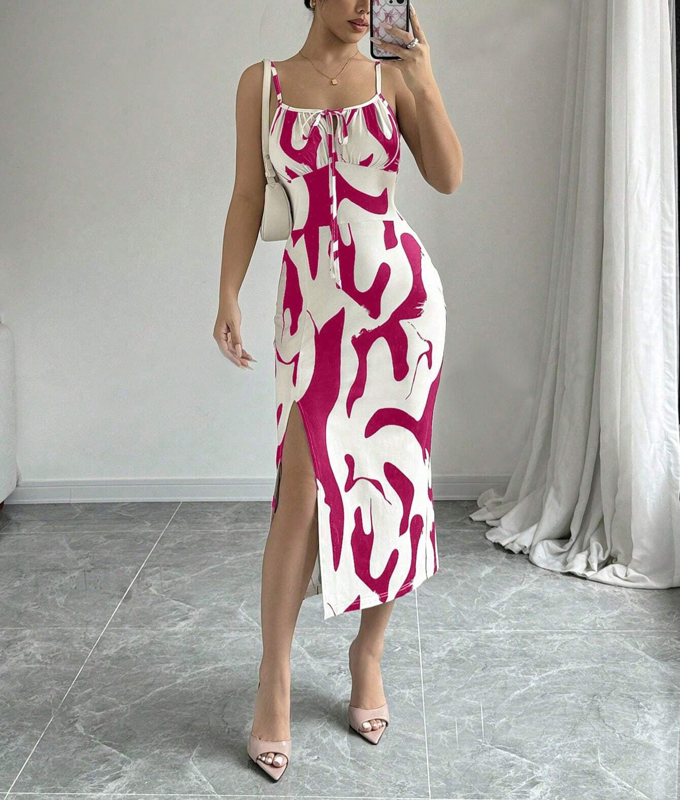 Summer Printed Suspender Split Dress Fashion Slim Lace-up Long Dresses For Women Clothing