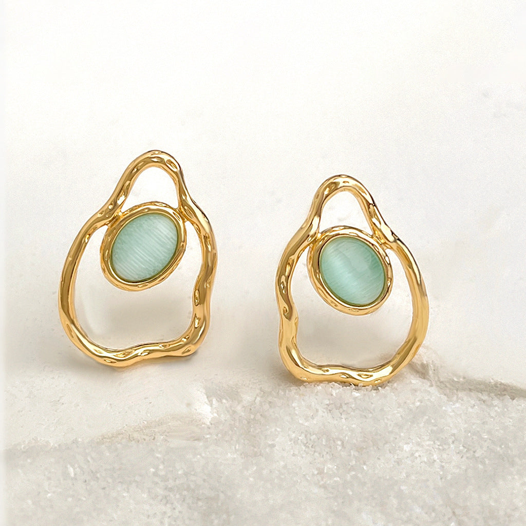 Geometric Irregular Plating 18K Real Gold Sterling Silver Needle Earrings