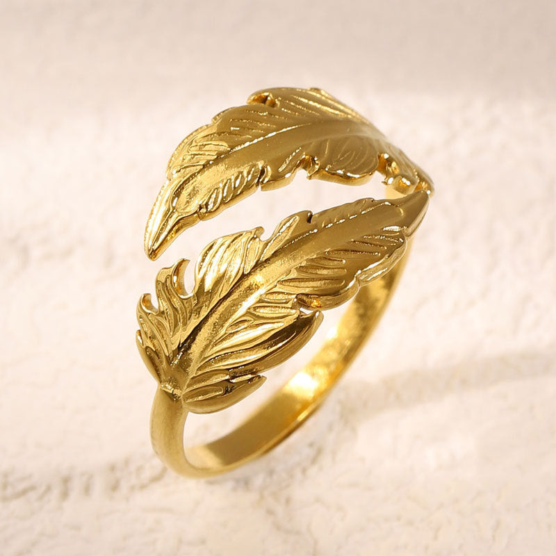Women's Fashion Stainless Steel Popular Feather Ring