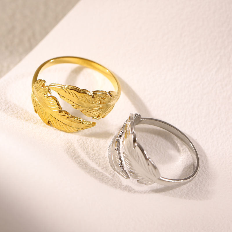 Women's Fashion Stainless Steel Popular Feather Ring
