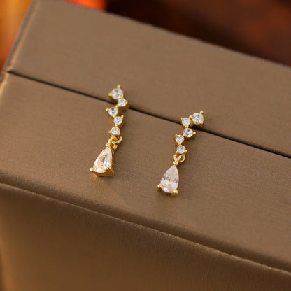 925 Sterling Silver Water Drop Zircon Earrings Women's Exquisite