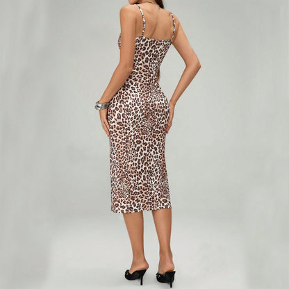 Summer Printed Suspender Split Dress Fashion Slim Lace-up Long Dresses For Women Clothing