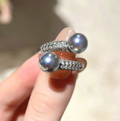 Twist Plate Gem White Shell Pearls Ring