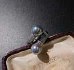 Twist Plate Gem White Shell Pearls Ring