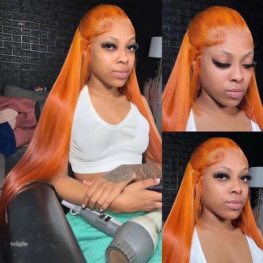Front Lace Wig Orange Lace Straight Hair