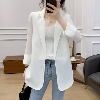 Women's Blazer Jacket Suit Coat Single-breasted Stand Collar Tops Slim Outerwear Temperament Office Jacket