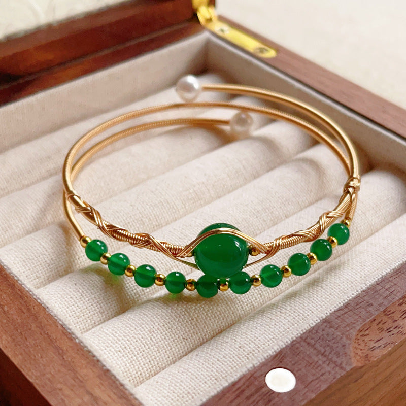 Natural Tiger Eye Grey Moonlight Pearl Strawberry Crystal Bracelet