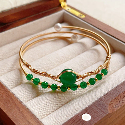 Natural Tiger Eye Grey Moonlight Pearl Strawberry Crystal Bracelet