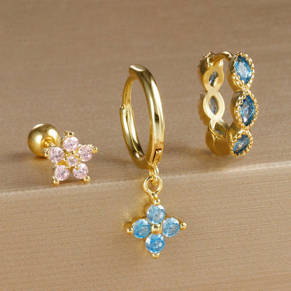Crystal Flowers Geometric High-grade Cartilage Piercing Earrings