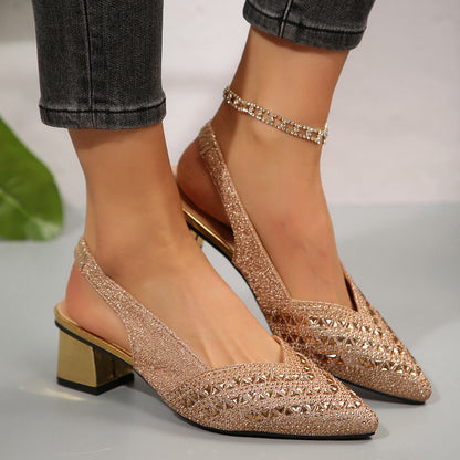 Women's Plus Size Rhinestone Pointed Toe Low Heel Shoes
