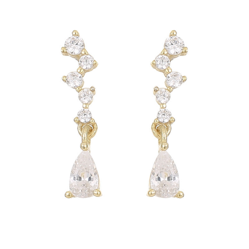 925 Sterling Silver Water Drop Zircon Earrings Women's Exquisite