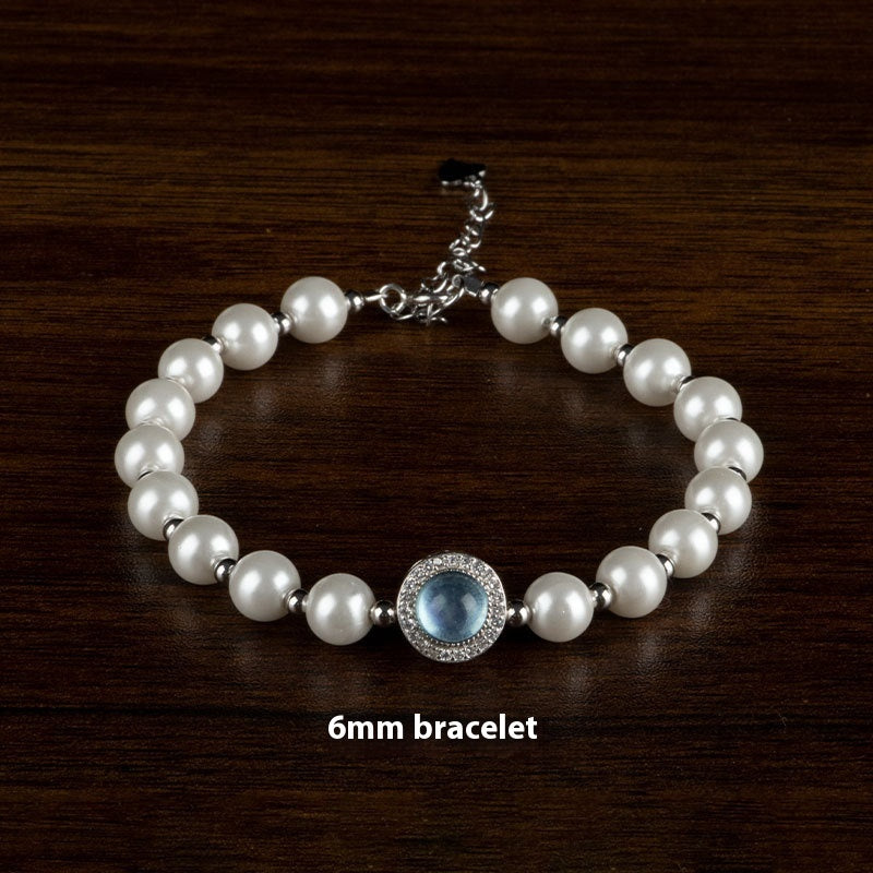 The Aquamarine Silver Pearl Bracelet Is Light Luxury And Niche