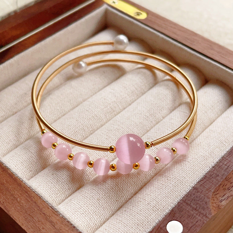 Natural Tiger Eye Grey Moonlight Pearl Strawberry Crystal Bracelet