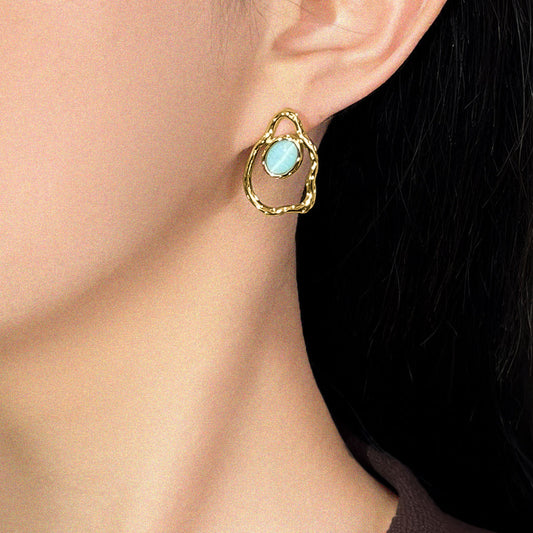 Geometric Irregular Plating 18K Real Gold Sterling Silver Needle Earrings