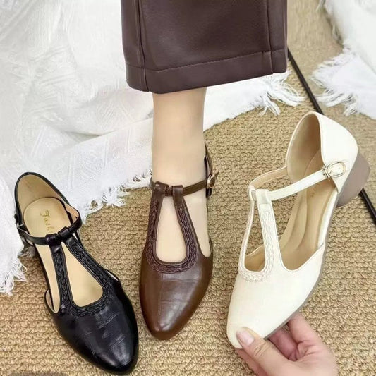 Soft Leather Pointed Cross-strap Hollow Leather Shoes