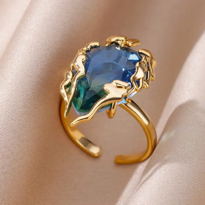 Mild Luxury Retro 18K Gold Plated Love Emerald Ring