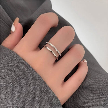 Simple Dignified Hollow Double-layer Diamond Titanium Steel Ring