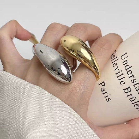 Simple Glossy Metal Water Drop Opening Light Luxury High-grade Double Ring